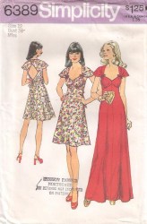 6389 SIMPLICITY 1974 EMPIRE CAP SLEEVE TIED DRESS LENGTHS PATTERN 7 JUNIOR PETITE 32"